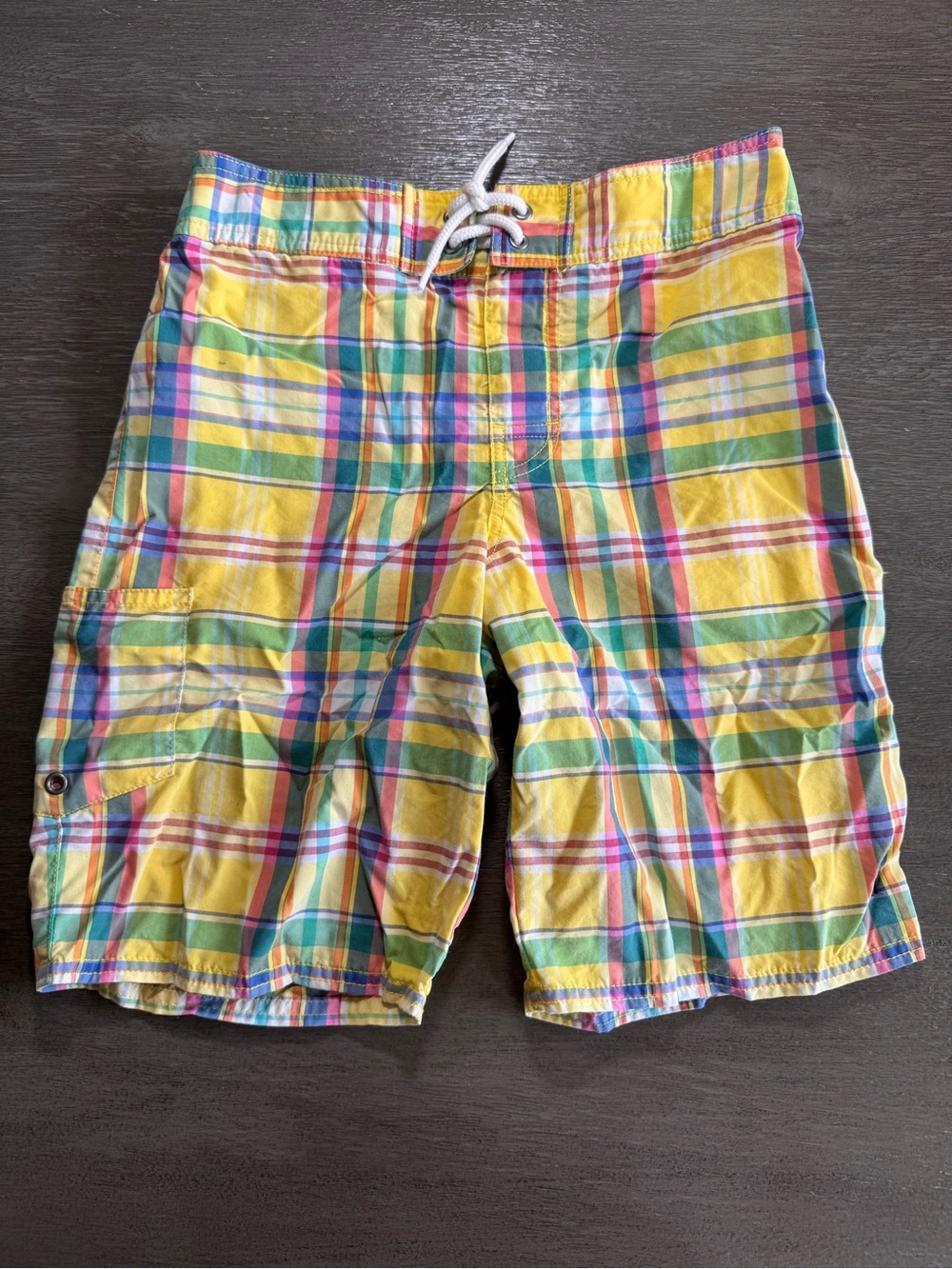 Y2K Ralph Lauren Vintage Colorful Plaid Boys Kids Swimsuit Trunks M